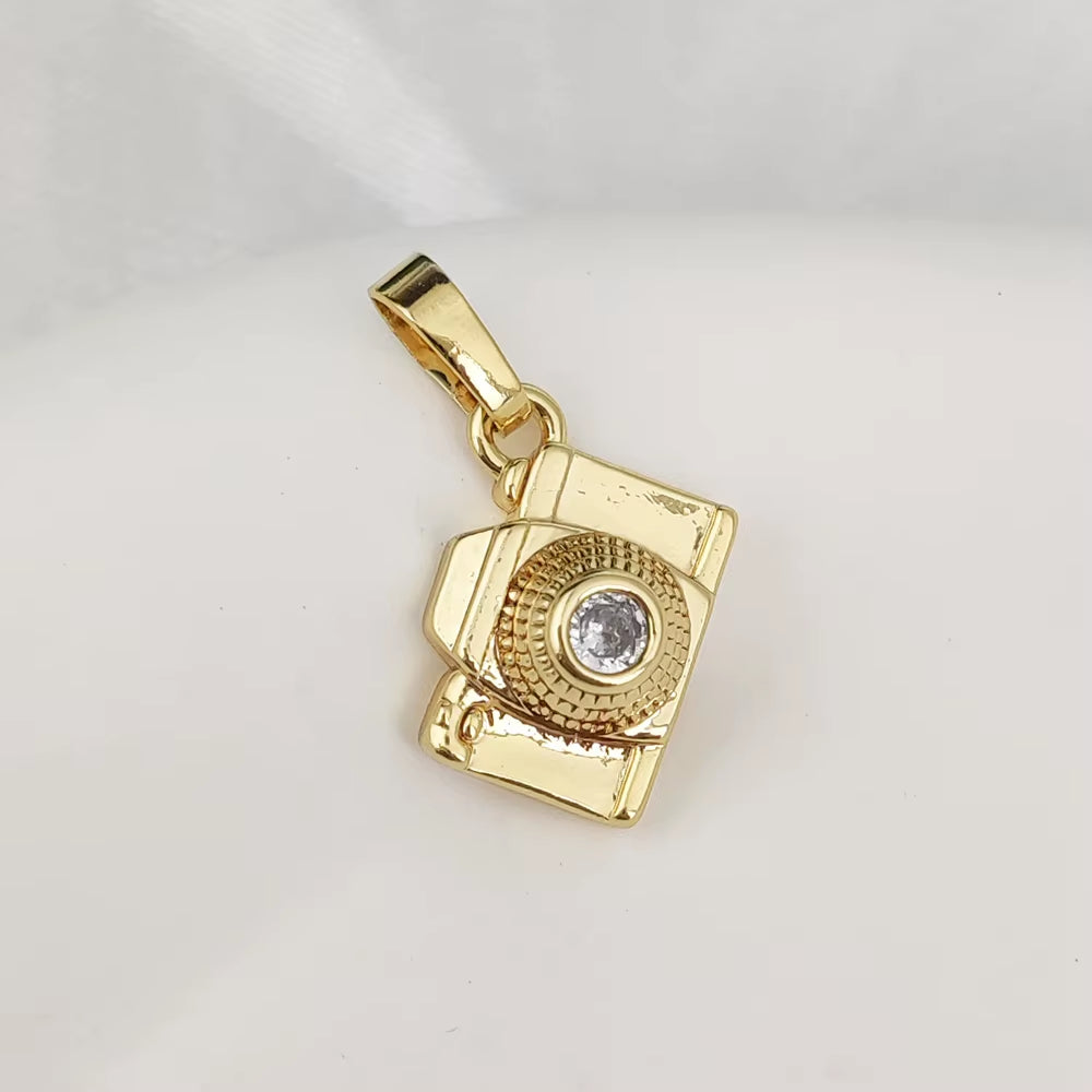 18K Gold Plated Inlaid Cubic Zirconia Pumpkin Cart Camera Black Heart Square Shape Alphabet Pendant for Women Girl DIY Jewelry